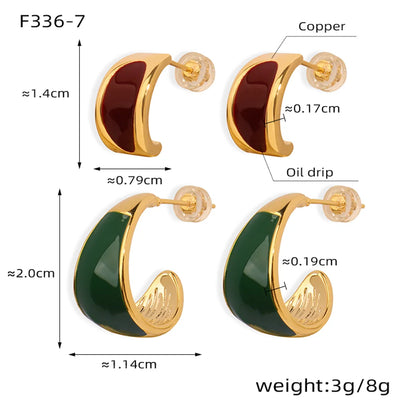 1 Pair Elegant Retro Moon Enamel Plating Copper 18k Gold Plated Ear Studs