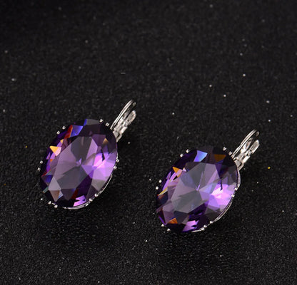 1 Pair Elegant Retro Oval Plating Inlay Copper Zircon Silver Plated Earrings