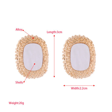 1 Pair Elegant Retro Oval Rectangle Plating Inlay Alloy Shell Gold Plated Ear Studs