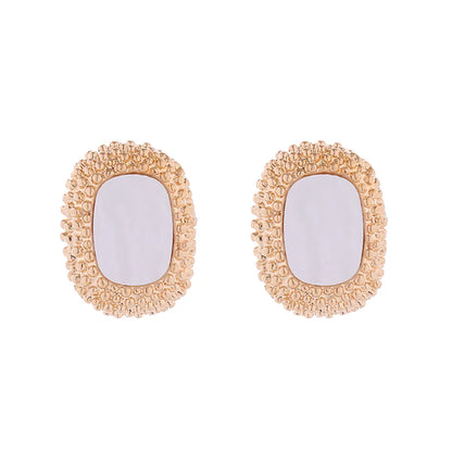 1 Pair Elegant Retro Oval Rectangle Plating Inlay Alloy Shell Gold Plated Ear Studs