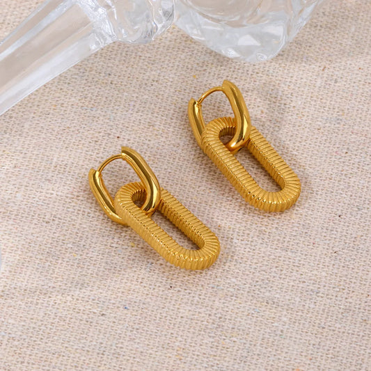 1 Pair Elegant Retro Oval Thread Polishing Plating Stainless Steel 18k Gold Plated Drop Earrings