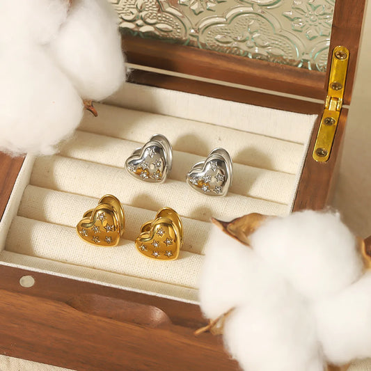 1 Pair Elegant Retro Roman Style Heart Shape Plating Inlay Stainless Steel Zircon 18k Gold Plated Ear Studs