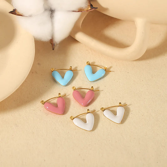 1 Pair Elegant Retro Roman Style Heart Shape Polishing Plating 304 Stainless Steel Earrings