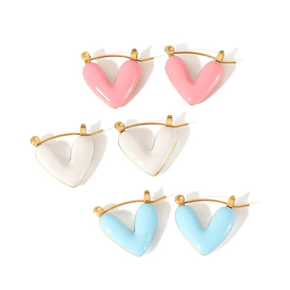 1 Pair Elegant Retro Roman Style Heart Shape Polishing Plating 304 Stainless Steel Earrings