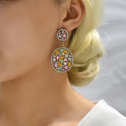 1 Pair Elegant Retro Round Oval Plating Inlay Zinc Alloy Rhinestones Drop Earrings