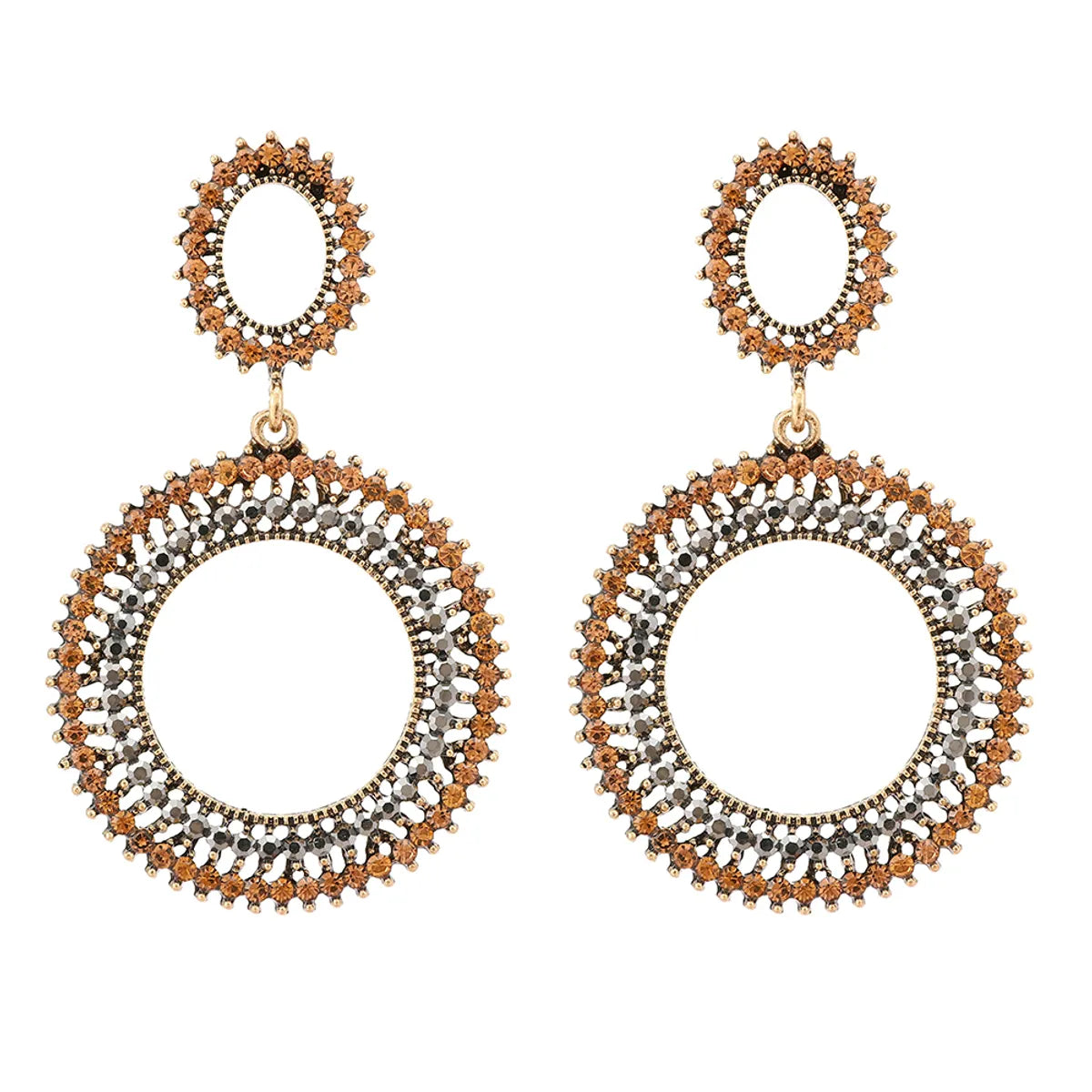 1 Pair Elegant Retro Round Plating Inlay Zinc Alloy Rhinestones Dangling Earrings