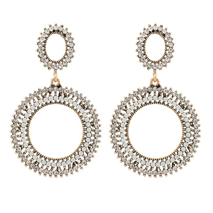 1 Pair Elegant Retro Round Plating Inlay Zinc Alloy Rhinestones Dangling Earrings