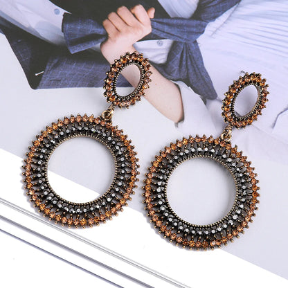 1 Pair Elegant Retro Round Plating Inlay Zinc Alloy Rhinestones Dangling Earrings