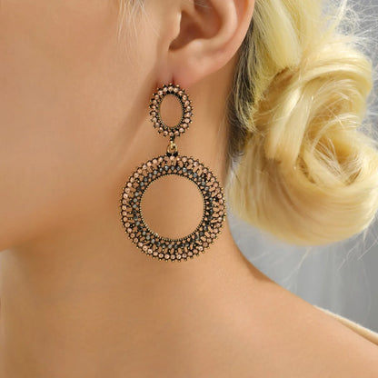 1 Pair Elegant Retro Round Plating Inlay Zinc Alloy Rhinestones Dangling Earrings