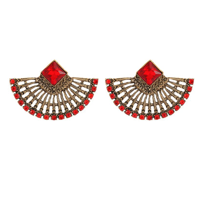 1 Pair Elegant Retro Sector Inlay Zinc Alloy Rhinestones Ear Studs