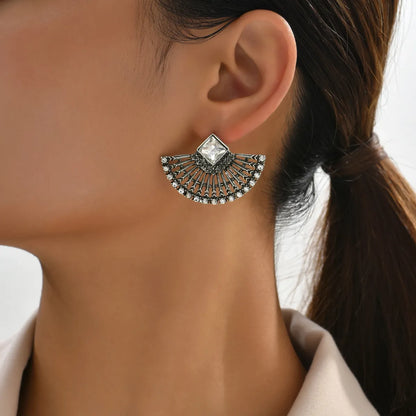 1 Pair Elegant Retro Sector Inlay Zinc Alloy Rhinestones Ear Studs