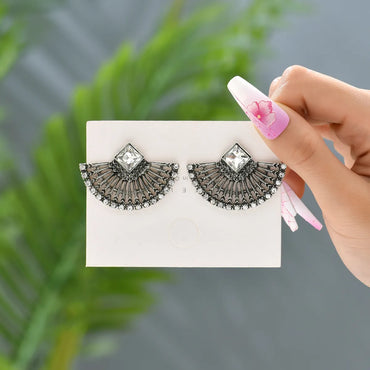 1 Pair Elegant Retro Sector Inlay Zinc Alloy Rhinestones Ear Studs