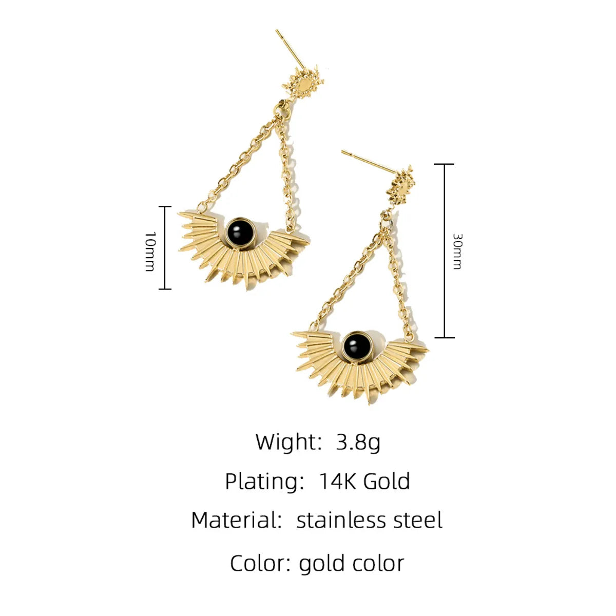 1 Pair Elegant Retro Sector Plating Inlay Stainless Steel Natural Stone Gold Plated Drop Earrings