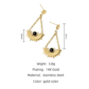 1 Pair Elegant Retro Sector Plating Inlay Stainless Steel Natural Stone Gold Plated Drop Earrings