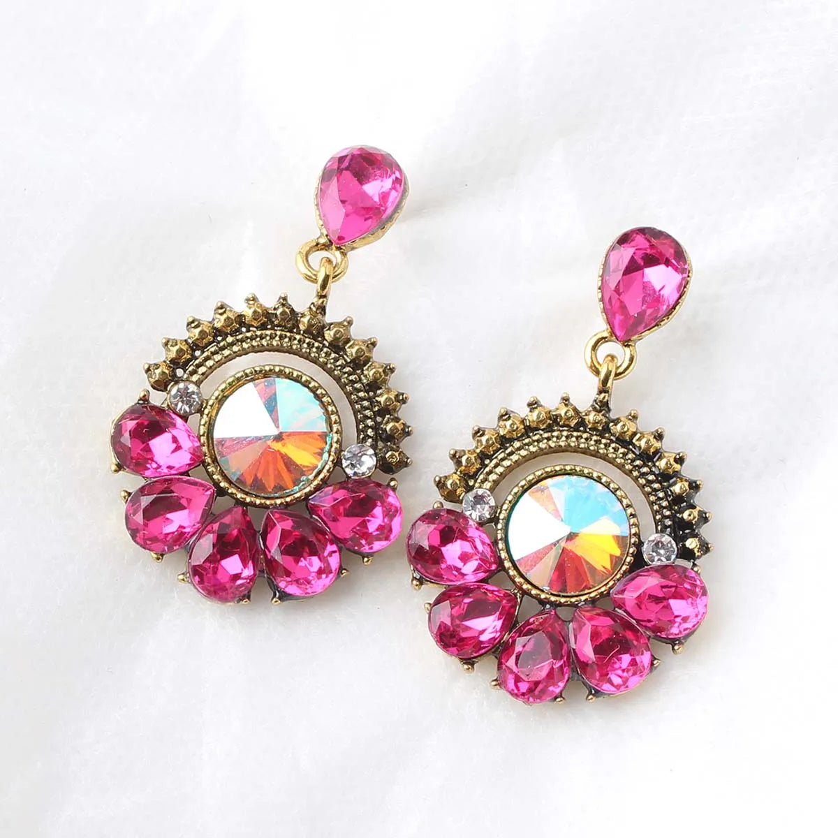 1 Pair Elegant Retro Semicircle Sector Plating Inlay Alloy Rhinestones Drop Earrings