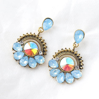 1 Pair Elegant Retro Semicircle Sector Plating Inlay Alloy Rhinestones Drop Earrings