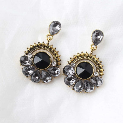 1 Pair Elegant Retro Semicircle Sector Plating Inlay Alloy Rhinestones Drop Earrings