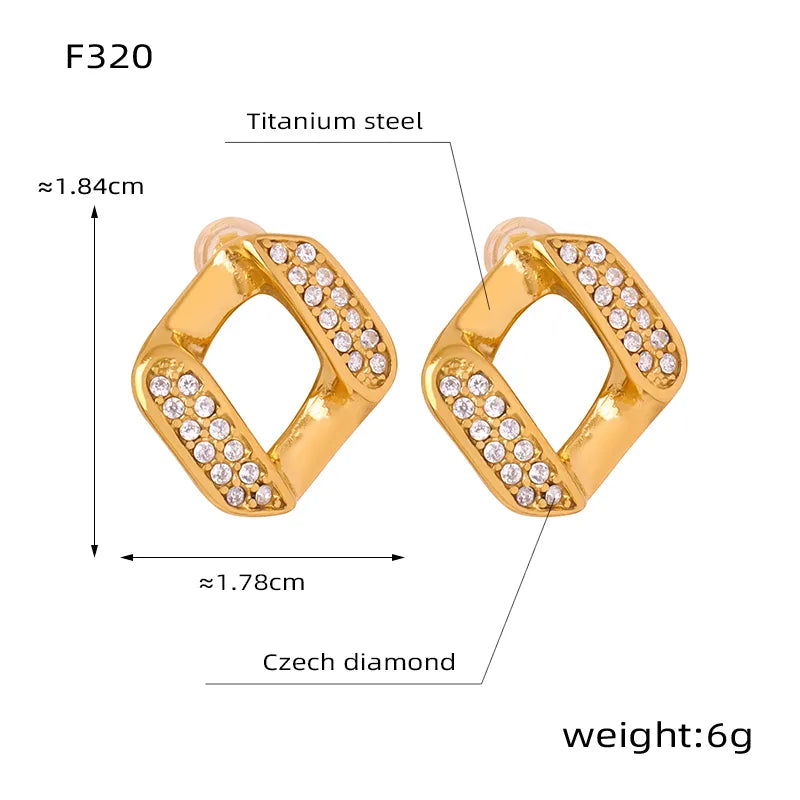 1 Pair Elegant Retro Simple Style Geometric Plating Inlay Titanium Steel Artificial Diamond 18K Gold Plated Ear Studs