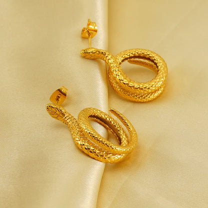 1 Pair Elegant Retro Snake Polishing Plating Stainless Steel 18k Gold Plated Ear Studs