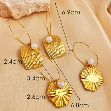 1 Pair Elegant Retro Square Flower Plating 201 Stainless Steel 18K Gold Plated Drop Earrings