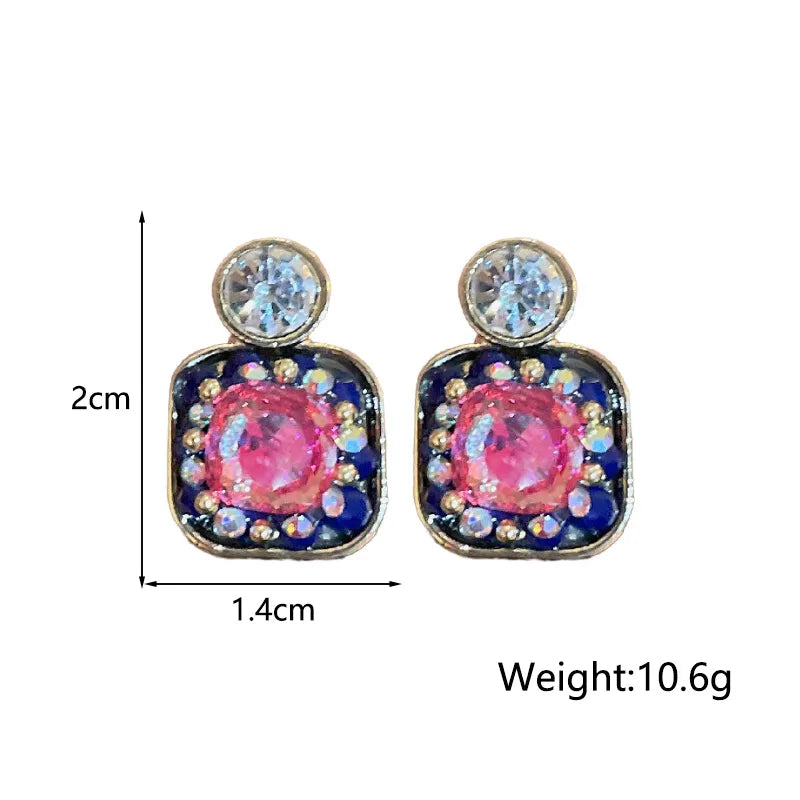 1 Pair Elegant Retro Square Inlay Alloy Rhinestones Ear Studs