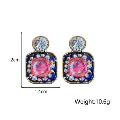 1 Pair Elegant Retro Square Inlay Alloy Rhinestones Ear Studs