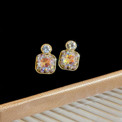 1 Pair Elegant Retro Square Inlay Alloy Rhinestones Ear Studs