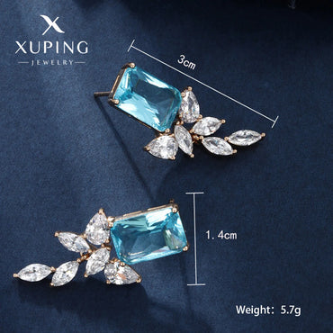 1 Pair Elegant Retro Xuping Square Plating Inlay Alloy Artificial Gemstones 18k Gold Plated Ear Studs