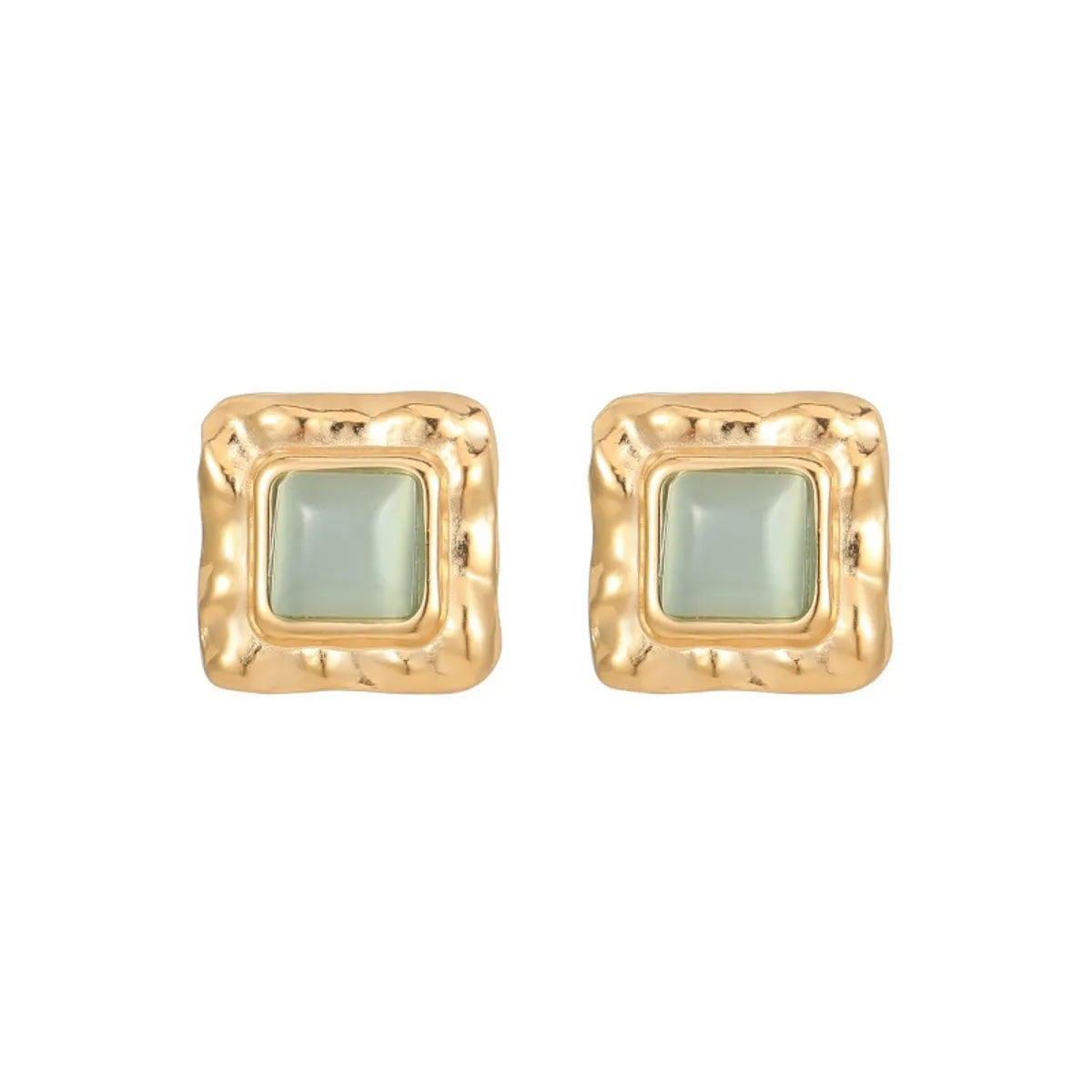 1 Pair Elegant Retro Square Polishing Plating Inlay Stainless Steel Opal Lapis Lazuli Gold Plated Ear Studs