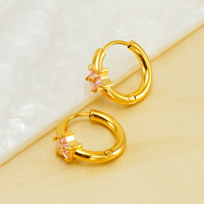 1 Pair Elegant Retro Star Plating Inlay Stainless Steel Zircon 18k Gold Plated Earrings