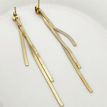 1 Pair Elegant Retro Tassel Plating 304 Stainless Steel 14K Gold Plated Drop Earrings