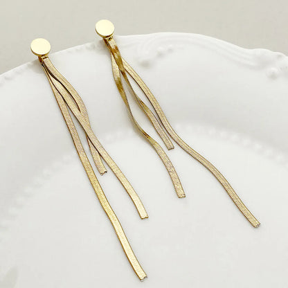 1 Pair Elegant Retro Tassel Plating 304 Stainless Steel 14K Gold Plated Drop Earrings