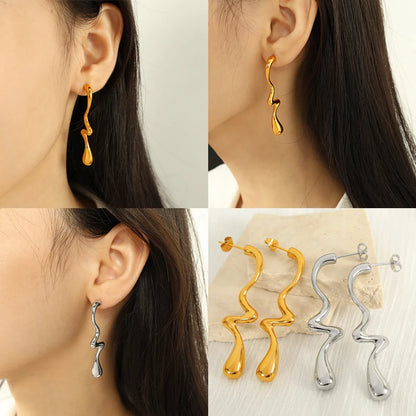 1 Pair Elegant Retro Water Droplets Plating 304 Stainless Steel 18K Gold Plated Ear Studs