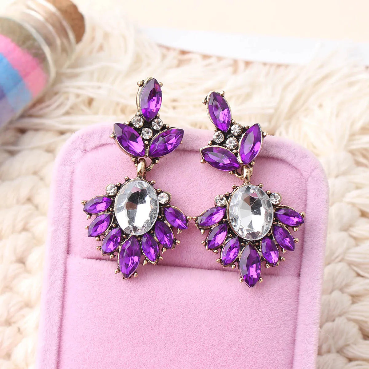 1 Pair Elegant Retro Water Droplets Plating Inlay Alloy Rhinestones Gold Plated Ear Studs