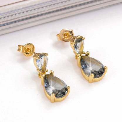 1 Pair Elegant Retro Water Droplets Plating Inlay Copper Zircon 18k Gold Plated Drop Earrings