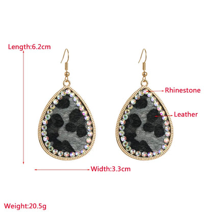 1 Pair Elegant Retro Water Droplets Plating Inlay Pu Leather Alloy Rhinestones Gold Plated Drop Earrings