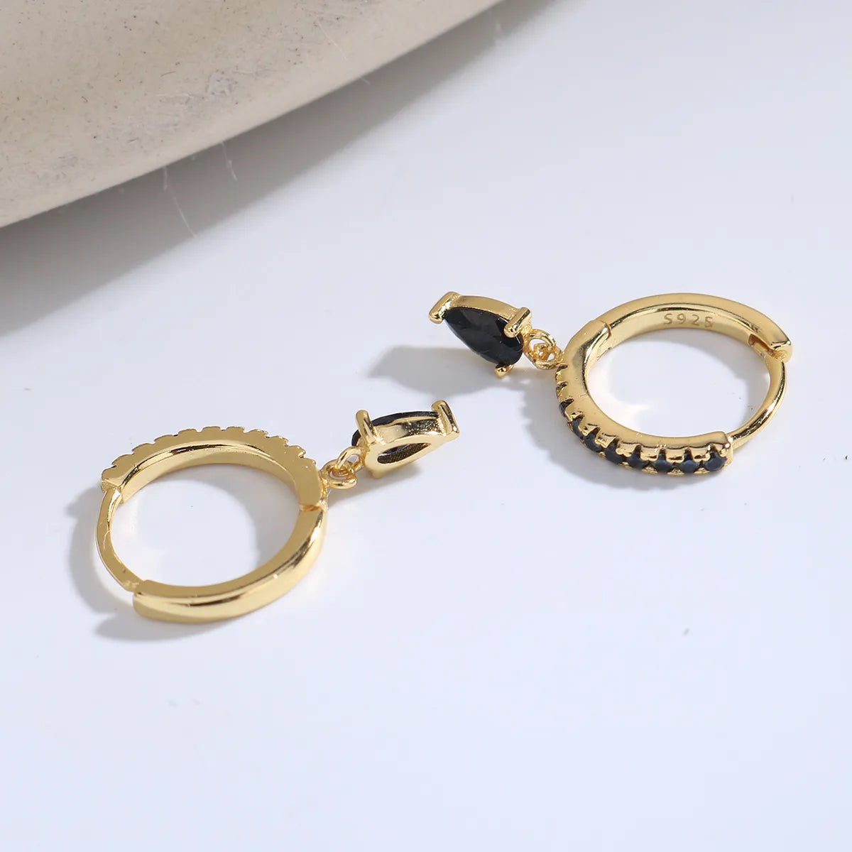 1 Pair Elegant Retro Water Droplets Plating Inlay Sterling Silver Zircon 18k Gold Plated Earrings