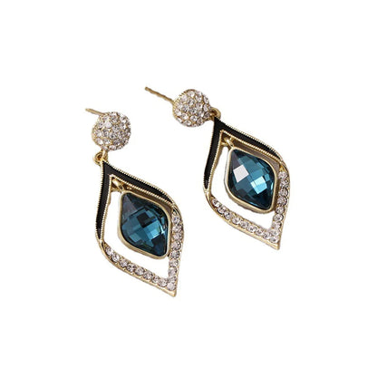 1 Pair Elegant Rhombus Inlay Alloy Crystal Drop Earrings