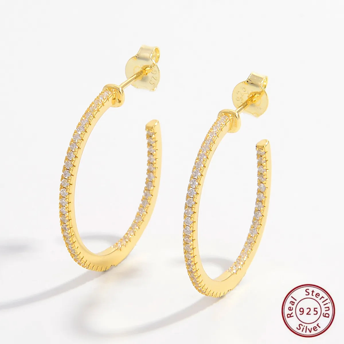 1 Pair Elegant Romantic Circle Plating Inlay Sterling Silver Zircon 14k Gold Plated White Gold Plated Hoop Earrings