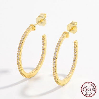 1 Pair Elegant Romantic Circle Plating Inlay Sterling Silver Zircon 14k Gold Plated White Gold Plated Hoop Earrings