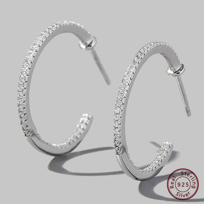 1 Pair Elegant Romantic Circle Plating Inlay Sterling Silver Zircon 14k Gold Plated White Gold Plated Hoop Earrings