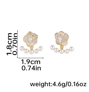 1 Pair Elegant Romantic Flower Inlay Copper Artificial Pearls 18K Gold Plated Drop Earrings Ear Studs