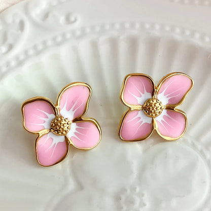 1 Pair Elegant Romantic Flower Plating Stainless Steel Gold Plated Ear Studs