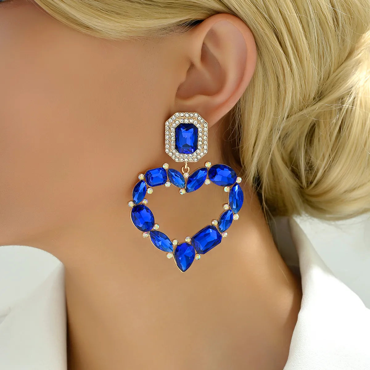 1 Pair Elegant Romantic Heart Shape Plating Inlay Alloy Glass Drop Earrings