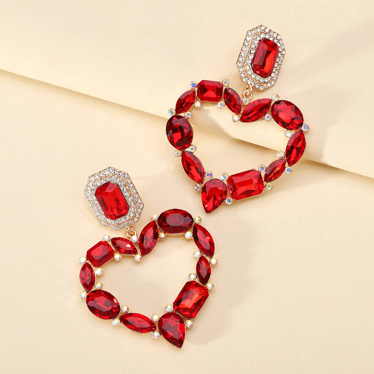 1 Pair Elegant Romantic Heart Shape Plating Inlay Alloy Glass Drop Earrings