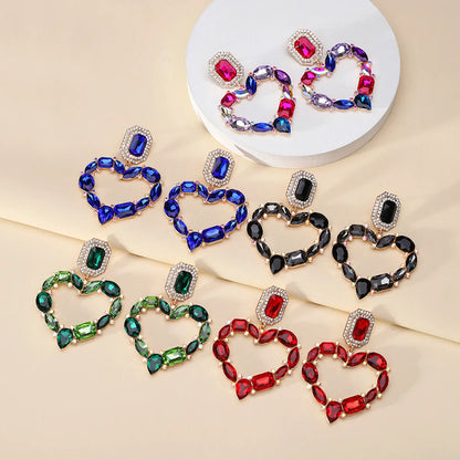 1 Pair Elegant Romantic Heart Shape Plating Inlay Alloy Glass Drop Earrings