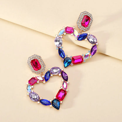 1 Pair Elegant Romantic Heart Shape Plating Inlay Alloy Glass Drop Earrings