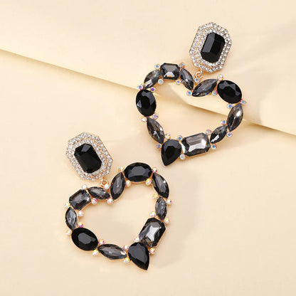 1 Pair Elegant Romantic Heart Shape Plating Inlay Alloy Glass Drop Earrings