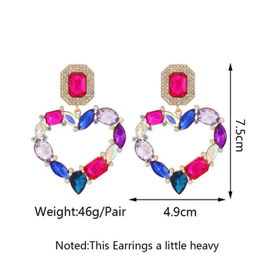 1 Pair Elegant Romantic Heart Shape Plating Inlay Alloy Glass Drop Earrings