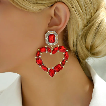 1 Pair Elegant Romantic Heart Shape Plating Inlay Alloy Glass Drop Earrings